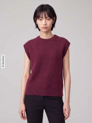 Bezrękawnik o kroju relaxed fit z mieszanki wełny model 'LULU' Selected Bordowy
