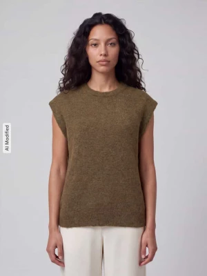 Bezrękawnik o kroju relaxed fit z mieszanki wełny model 'LULU' Selected Oliwkowy