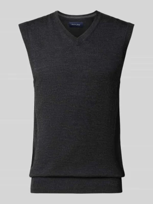 Bezrękawnik o kroju slim fit z mieszanki bawełny z dekoltem w serek Christian Berg Bordowy melanż