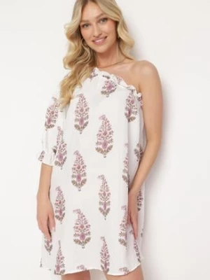 Biała Asymetryczna Sukienka na Jedno Ramię Nelora rosa