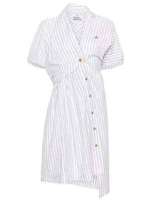 Biała Asymetryczna Sukienka z Bawełny z Nadrukiem Logo Vivienne Westwood