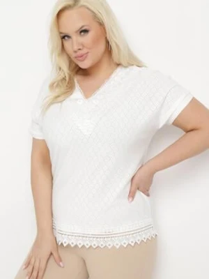 Biała Ażurowa Bluzka z Krótkim Rękawem i Ozdobną Koronką Ielle j&x