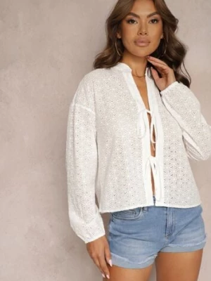 Biała Ażurowa Bluzka z Wiązaniem Nornena rosa