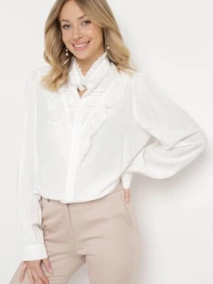 Biała Ażurowa Koszula Zapinana na Guziki ze Stójką i Koronką Beriavna bisou's project