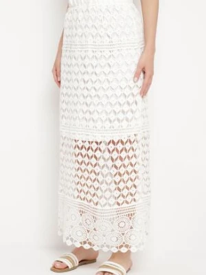 Biała Ażurowa Spódnica z Gumką w Pasie Laloemy rosa