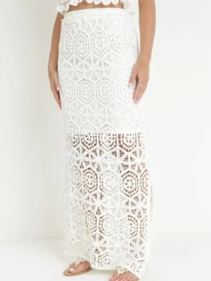 Biała Ażurowa Spódnica z Rozcięciem Penelapi rosa