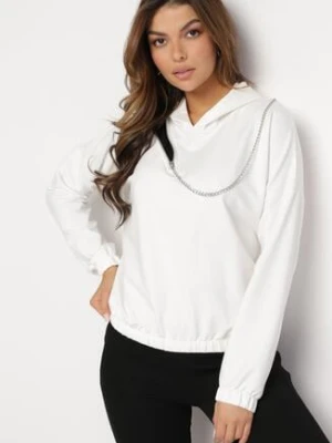 Biała Bawełniana Bluza z Kapturem z Ozdobnym Łańcuszkiem i Suwakiem Cielo las garras