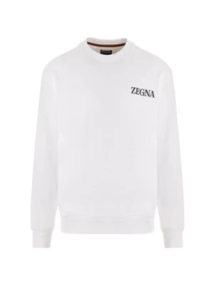 Biała bawełniana bluza z nadrukiem logo Ermenegildo Zegna