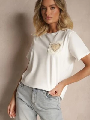 Biała Bawełniana Bluzka Ozdobiona Sercem z Cyrkonii Marionella defox