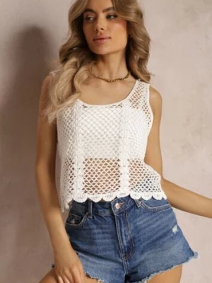 Biała Bawełniana Bluzka Top w Szydełkowym Stylu Aphia rosa