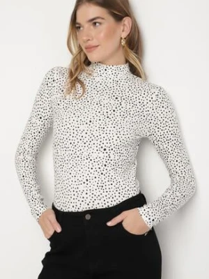 Biała Bawełniana Bluzka w Kropki z Golfem i Długimi Rękawami Rielore glo-story