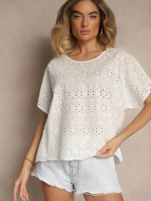 Biała Bawełniana Bluzka z Ażurowym Wzorem Vorecia j&x