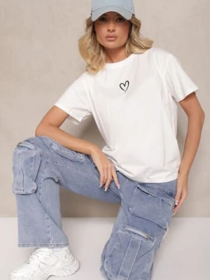 Biała Bawełniana Bluzka z Motywem Serca Nalithra defox
