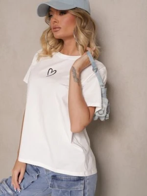 Biała Bawełniana Bluzka z Motywem Serca Nalithra defox