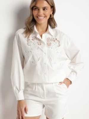 Biała Bawełniana Koszula o Kroju Oversize Zdobiona Ażurowymi Wstawkami Vovelle bisou's project