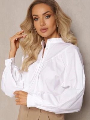 Biała Bawełniana Koszula Trapezowa z Ozdobnym Marszczeniem Analize lily rose