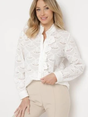 Biała Bawełniana Koszula z Ażurowym Haftem Millow rosa