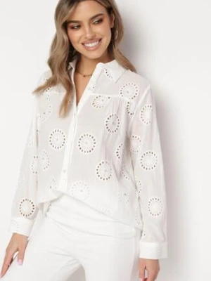 Biała Bawełniana Koszula z Haftowanym Wzorem i Cyrkoniami Ilumine melya by melody