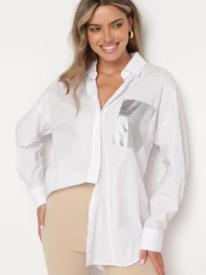 Biała Bawełniana Koszula z Metalicznym Nadrukiem Imitującym Kieszeń Nencilla miss poem