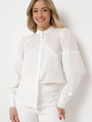 Biała Bawełniana Koszula ze Stójką i Ażurową Koronką Lathorissa bisou's project