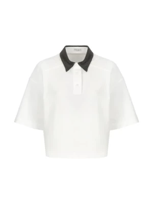 Biała Bawełniana Koszulka Polo z Szczegółami z Mosiądzu Brunello Cucinelli