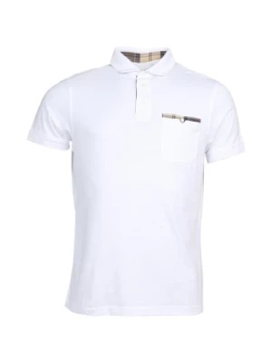 Biała Bawełniana Koszulka Polo z Szkocką Kratą Barbour
