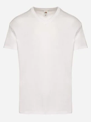 Biała Bawełniana Koszulka T-shirt Basic z Dekoltem w Serek Malvinea