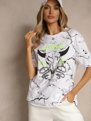 Biała Bawełniana Koszulka T-shirt z Nadrukiem Lanessae