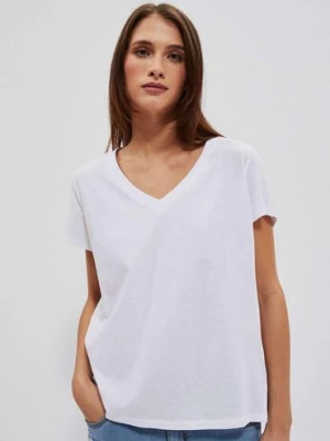 Biała bawełniana koszulka z dekoltem V Moodo