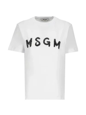 Biała Bawełniana Koszulka z Logo Msgm