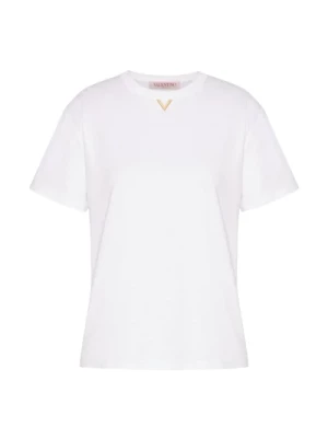 Biała Bawełniana Koszulka z Logo V Valentino Garavani