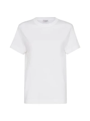 Biała Bawełniana Koszulka z Monili Chain Brunello Cucinelli