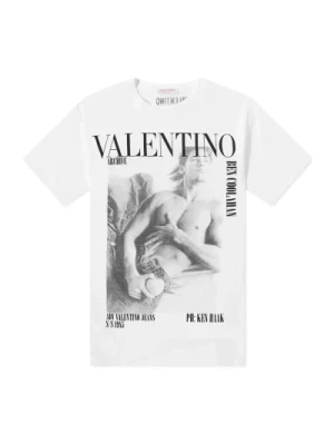 Biała Bawełniana Koszulka z Nadrukiem Logo Valentino