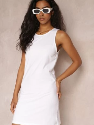 Biała Bawełniana Sukienka Mini o Dopasowanym Fasonie Leamisia
