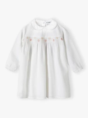 Biała bawełniana sukienka niemowlęca z kołnierzykiem 5.10.15.