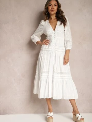 Biała Bawełniana Sukienka o Rozkloszowanym Kroju Wykończona Ażurowymi Wstawkami Perline bisou's project