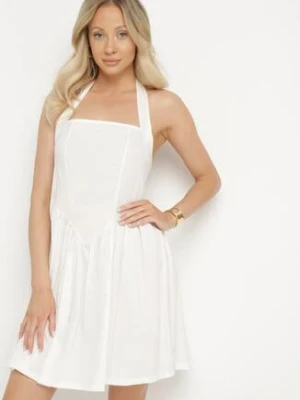 Biała Bawełniana Sukienka Rozkloszowana na Szyję Kolaniela new collection