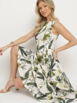 Biała Bawełniana Sukienka Rozkloszowana we Florystyczny Print Liliova elsa.m by may