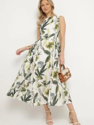 Biała Bawełniana Sukienka Rozkloszowana we Florystyczny Print Liliova elsa.m by may