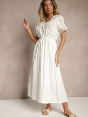 Biała Bawełniana Sukienka w Stylu Boho z Kieszonkami Orrane rosa