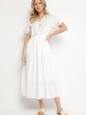 Biała Bawełniana Sukienka w Stylu Rustykalnym z Kieszeniami Orriviane rosa