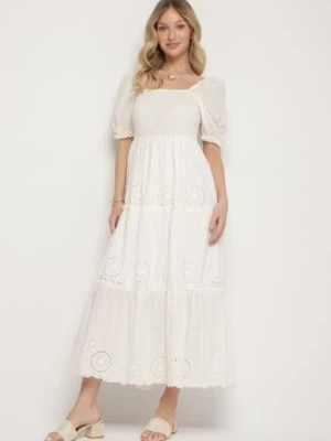 Biała Bawełniana Sukienka z Haftowanym Wzorem Iffanella rosa