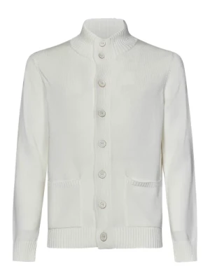Biała Bawełniana Sweter z Zapięciem na Guziki Malo