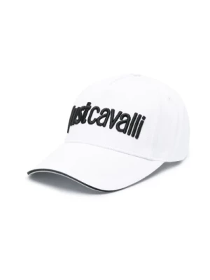 Biała Bawełniana Twill Czapka z Haftem Logo Just Cavalli