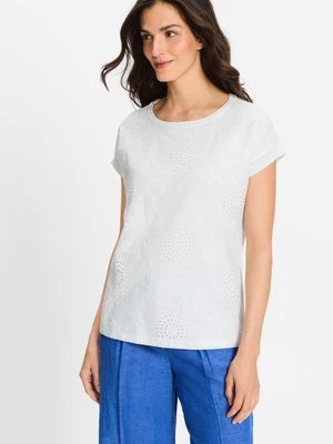 Biała bawełniano-wiskozowa bluzka damska Cosima z haftem angielskim – Ocean Breeze Olsen