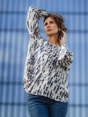 Biała bawełniano-wiskozowa koszula damska we wzory z wiązaniem – Vintage Romance Olsen