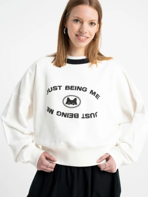 Zdjęcie produktu Biała bluza bez kaptura z autorską grafiką z przodu Reporter