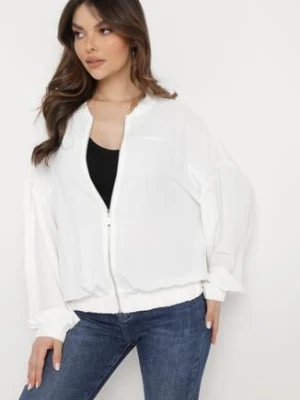 Biała Bluza Bomberka z Szerokimi Rękawami i Ściągaczami Nalerin melya by melody