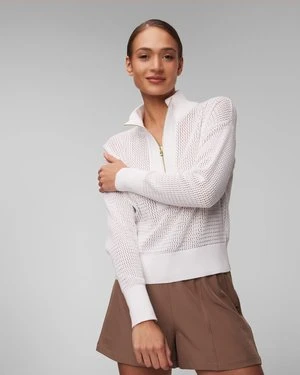 Biała Bluza Dzianinowa Damska Varley Aurora Half Zip Knit