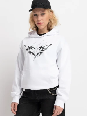 Biała bluza z kapturem z kontrastową grafiką z przodu Reporter